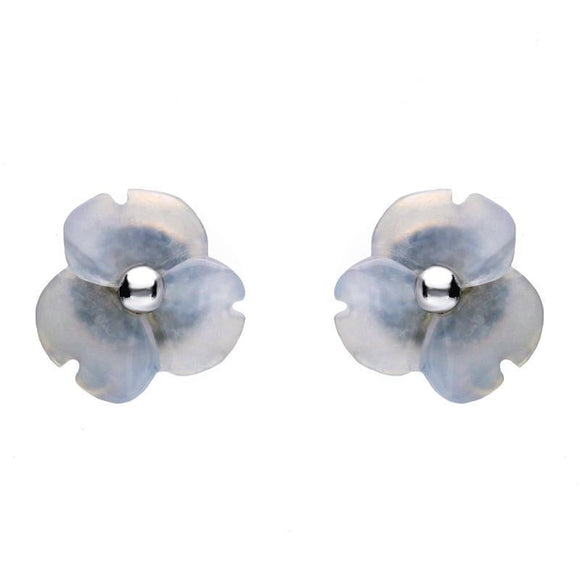 Sterling Silver Blue Chalcedony Tuberose Clover Stud Earrings, E2159.