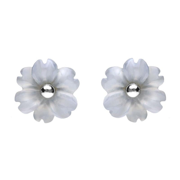 Sterling Silver Blue Chalcedony Tuberose Dahlia Stud Earrings, E2155.