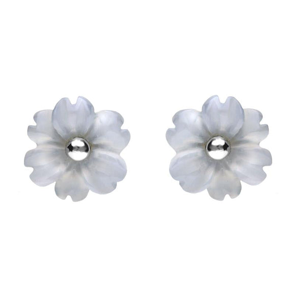 Sterling Silver Blue Chalcedony Tuberose Dahlia Stud Earrings, E2155.