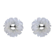 Sterling Silver Blue Chalcedony Tuberose Daisy Stud Earrings, E2160.