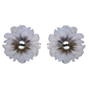 Sterling Silver Blue Chalcedony Tuberose Daisy Stud Earrings, E2161.