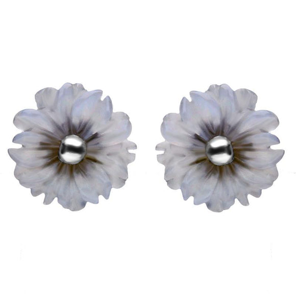 Sterling Silver Blue Chalcedony Tuberose Daisy Stud Earrings, E2161.