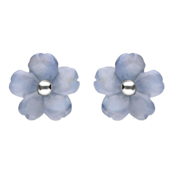 Sterling Silver Blue Chalcedony Tuberose Gypsophila Stud Earrings, E2156.