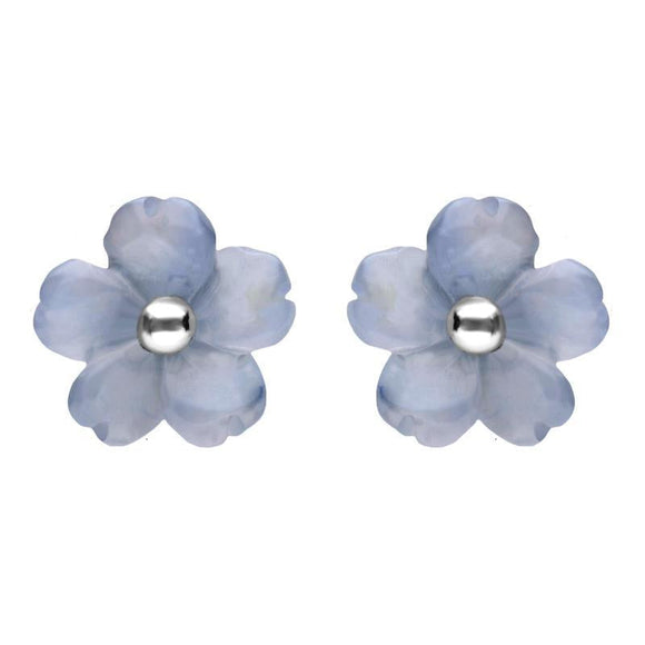 Sterling Silver Blue Chalcedony Tuberose Gypsophila Stud Earrings, E2156.