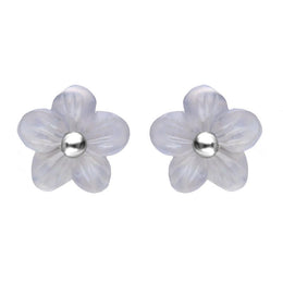 Sterling Silver Blue Chalcedony Tuberose Pansy Stud Earrings, E2152.