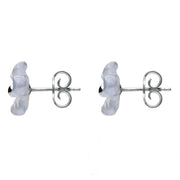 Sterling Silver Blue Chalcedony Tuberose Pansy Stud Earrings, E2152.