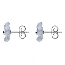 Sterling Silver Blue Chalcedony Tuberose Pansy Stud Earrings, E2152.