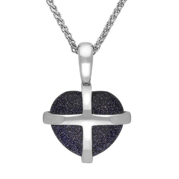 Sterling Silver Blue Goldstone Small Cross Heart Necklace P1544
