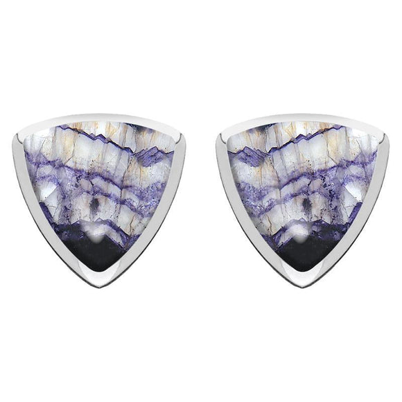 Sterling Silver Blue John Curved Triangle Stud Earrings. E203.