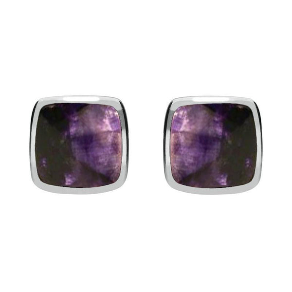 Sterling Silver Blue John Cushion Stud Earrings. E279.