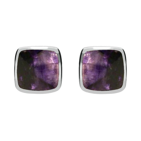 Sterling Silver Blue John Cushion Stud Earrings. E279.