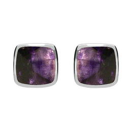 Sterling Silver Blue John Cushion Stud Earrings. E279.