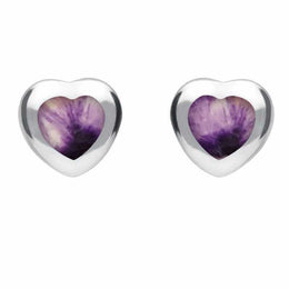 Sterling Silver Blue John Framed Heart Stud Earrings. E432.