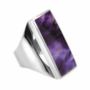 Sterling Silver Blue John Large Oblong Ring. R064.