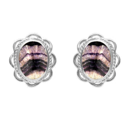 Sterling Silver Blue John Large Rope Oval Frill Stud Earrings, E079