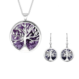 Sterling Silver Blue John Large Round Tree of Life Two Piece Set S063