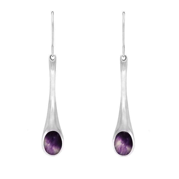 Sterling Silver Blue John Long Tapered Drop Hook Earrings. E840.