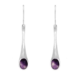 Sterling Silver Blue John Long Tapered Drop Hook Earrings. E840.