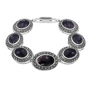 Sterling Silver Blue John Marcasite Framed Oval Bracelet. b877.