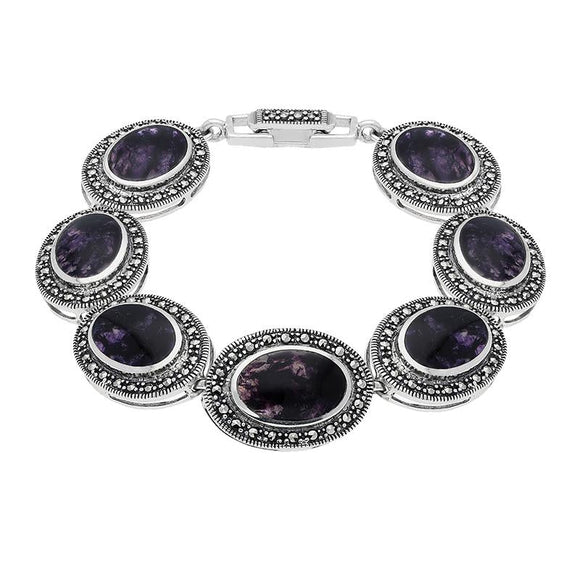 Sterling Silver Blue John Marcasite Framed Oval Bracelet. b877.