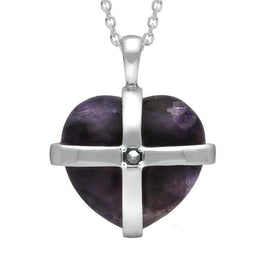 Sterling Silver Blue John Marcasite Large Cross Heart Necklace, P2262.