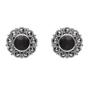 Sterling Silver Blue John Marcasite Round Stud Earrings