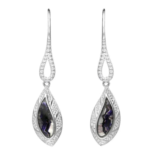 Sterling Silver Blue John Marquise Beaded Edge Drop Earrings, E1616.