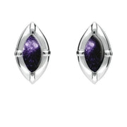 Sterling Silver Blue John Marquise Beaded Edge Stud Earrings. E1615.
