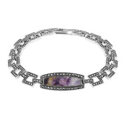Sterling Silver Blue John Oblong Marcasite Bracelet. B878.