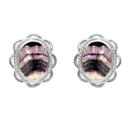 Sterling Silver Blue John Oval Frill Stud Earrings, E009.