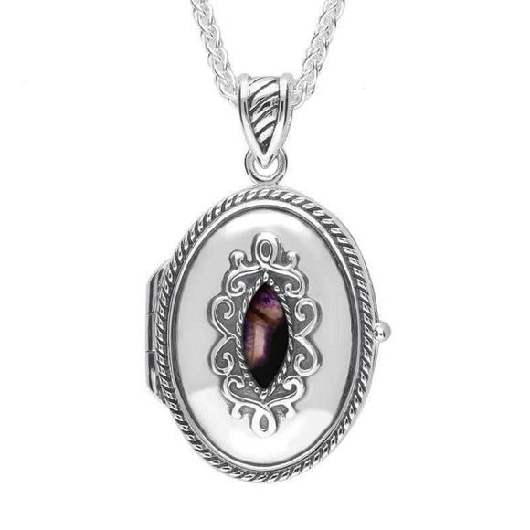 Sterling Silver Blue John Oval Marquise Stone Locket P2620