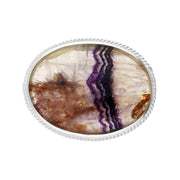 Sterling Silver Blue John Oval Rope Edge Brooch. m017.