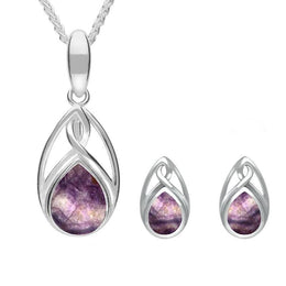 Sterling Silver Blue John Pear Celtic Two Piece Set S055