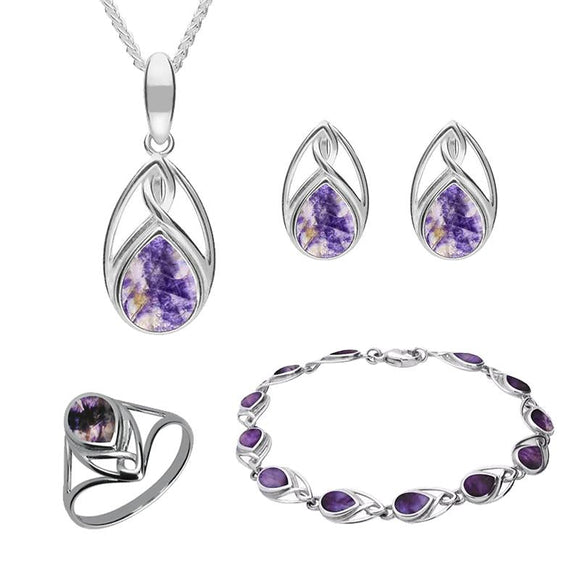 Sterling Silver Blue John Pear Shaped Celtic Four Piece Set. S001 