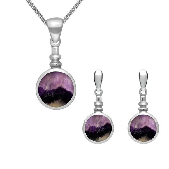 Sterling Silver Blue John Round Bottletop Two Piece Set, S051