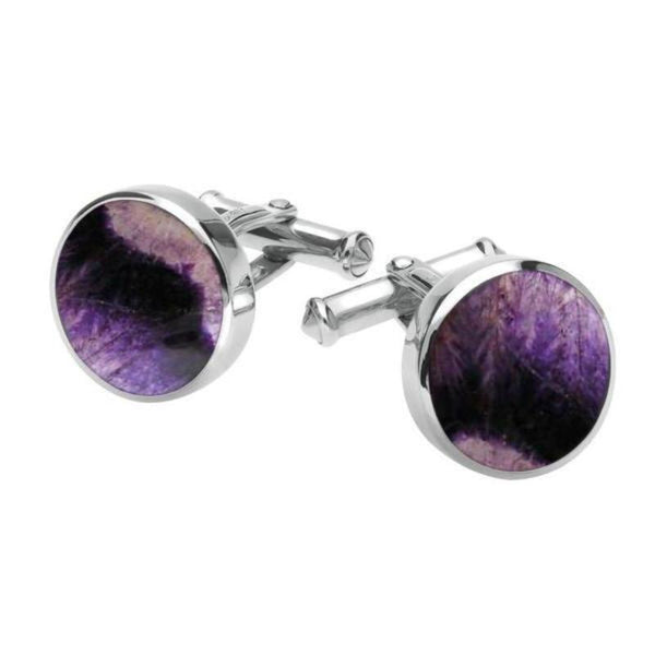 Sterling Silver Blue John Round Shape Cufflinks CL004