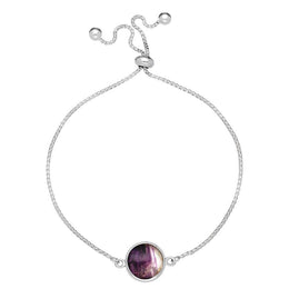 Sterling Silver Blue John Round Stone Adjustable Bracelet, B1142.