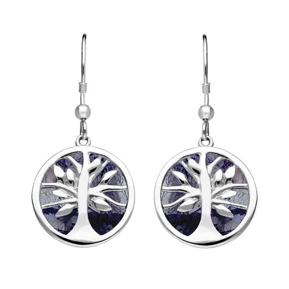 Sterling Silver Blue John Round Tree of Life Drop Earrings E2485