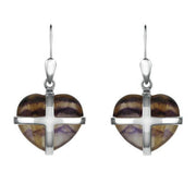 Sterling Silver Blue John Small Cross Heart Drop Earrings E1287