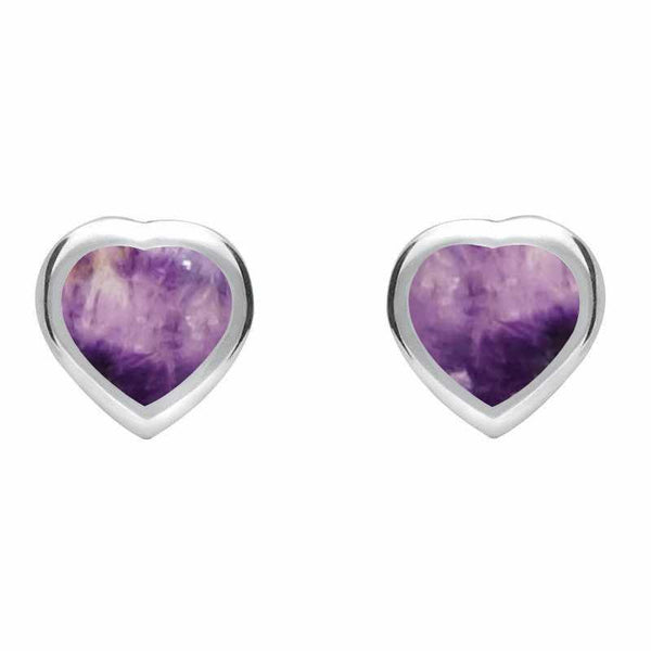 Sterling Silver Blue John Small Framed Heart Stud Earrings. E763.