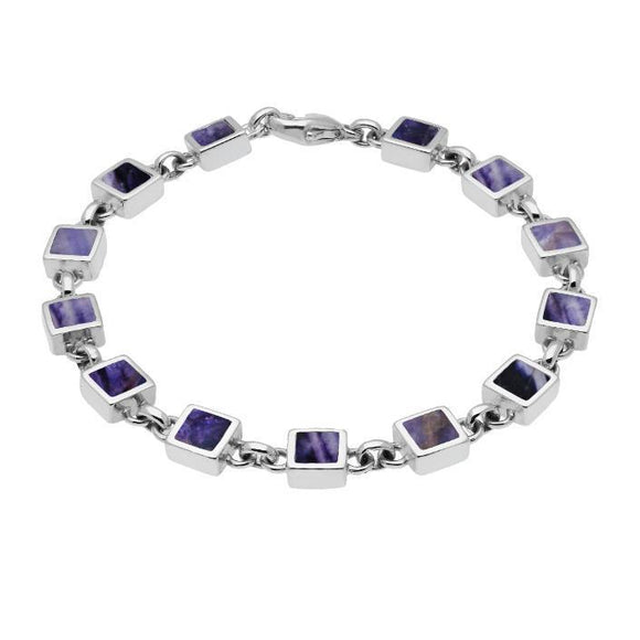 Sterling Silver Blue John Square Stone Bracelet. B233.