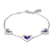 Sterling Silver Blue John Three Stone Heart In Heart Bracelet. B1079.