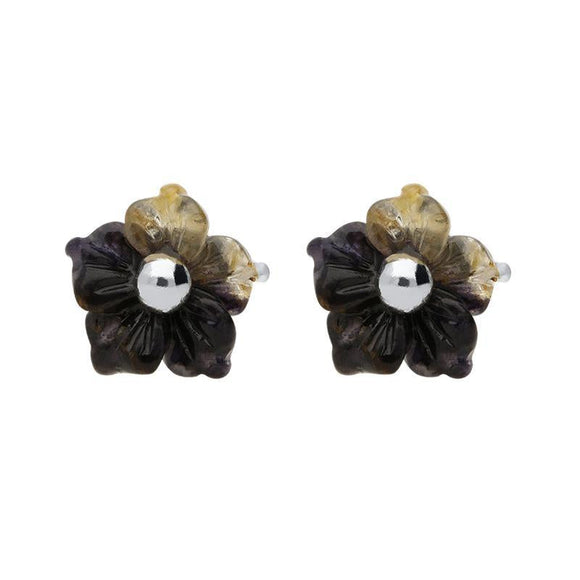 Sterling Silver Blue John Tuberose Carnation Stud Earrings, E2158.
