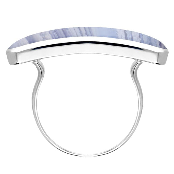 Sterling Silver Blue Lace Agate Lineaire Long Oval Ring R1005