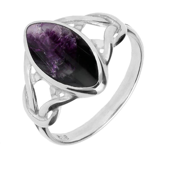 Sterling Silver Blue John Marquise Celtic Ring. R463. 