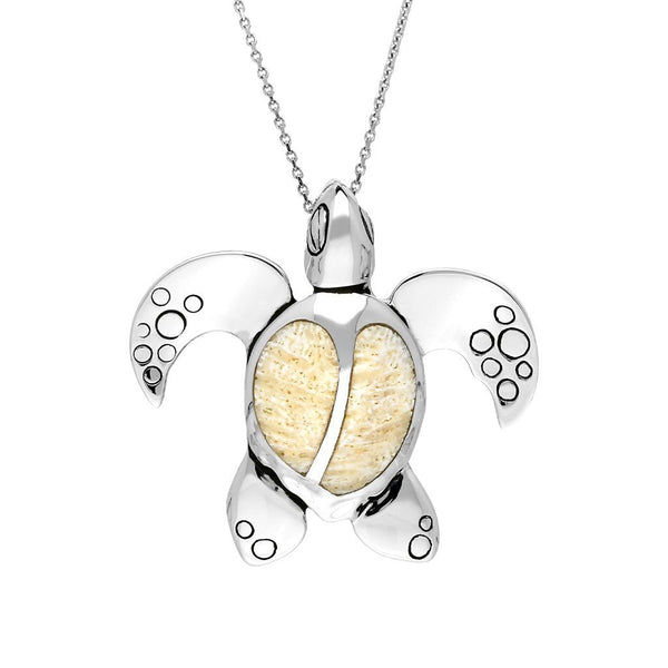 Sterling Silver Coquina Large Two Stone Turtle Necklace P2582