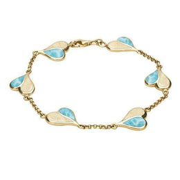 00121988 18ct Yellow Gold Coquina Larimar Split Heart Bracelet, B360.