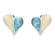 Sterling Silver Coquina Larimar Split Heart Stud Earrings. E364.