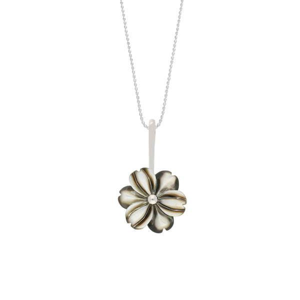 Sterling Silver Dark Mother of Pearl Tuberose Dahlia Necklace, P2856.