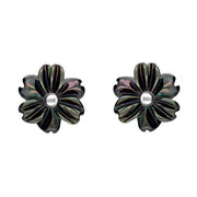 Sterling Silver Dark Mother of Pearl Tuberose Dahlia Stud Earrings, E2155.